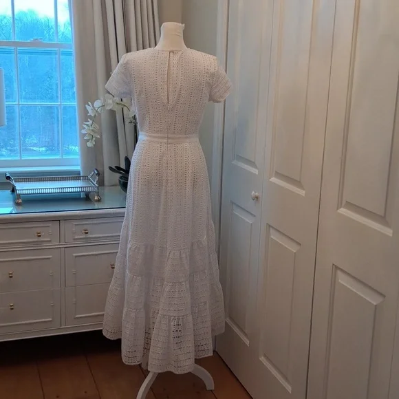 Banana Republic Womens Party/Wedding/Summer White Eyelet Lined Midi Dress S-0 - Picture 6 of 10